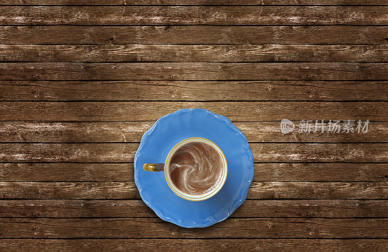 咖啡杯顶视图木制桌子的背景