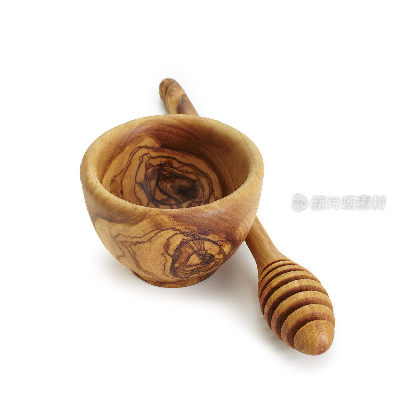 一个手工制作的木碗的特写