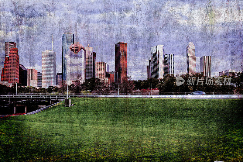 休斯顿，德克萨斯州:垃圾小插画中的天际线。