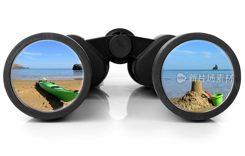 双筒望远镜反映海滩