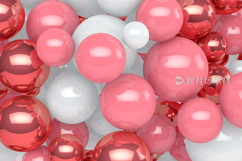 3D抽象闪亮的粉色和白色球体背景