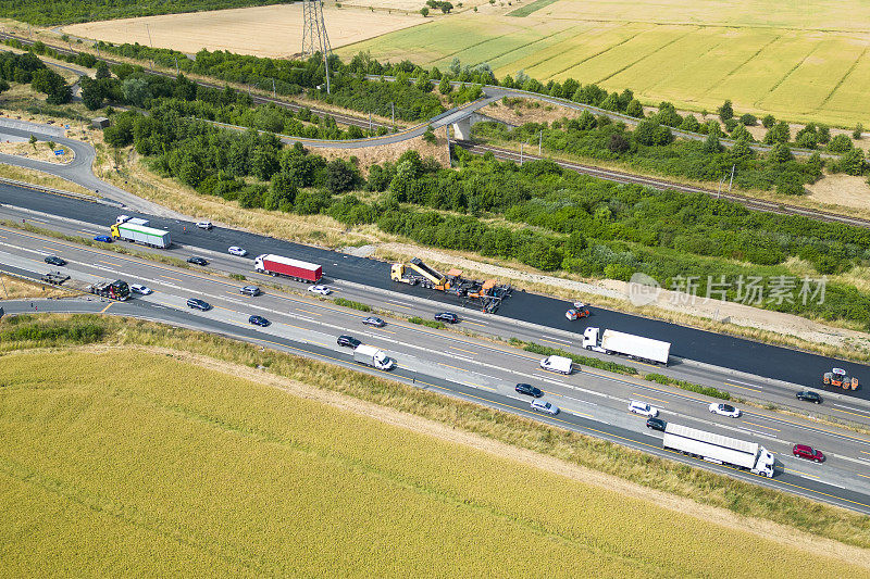 道路建设。鸟瞰图