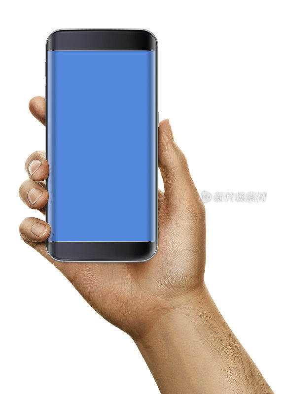 男性手持手机与空白屏幕隔离
