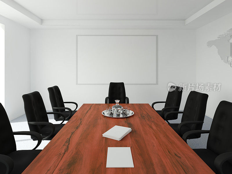 会议室里空着桌子和椅子，还有白板