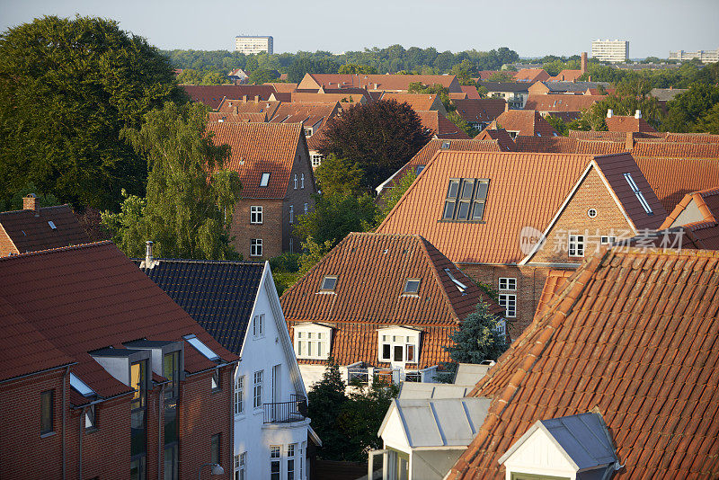 丹麦城市的红色屋顶