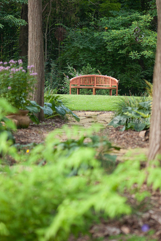 花园小径尽头的长凳