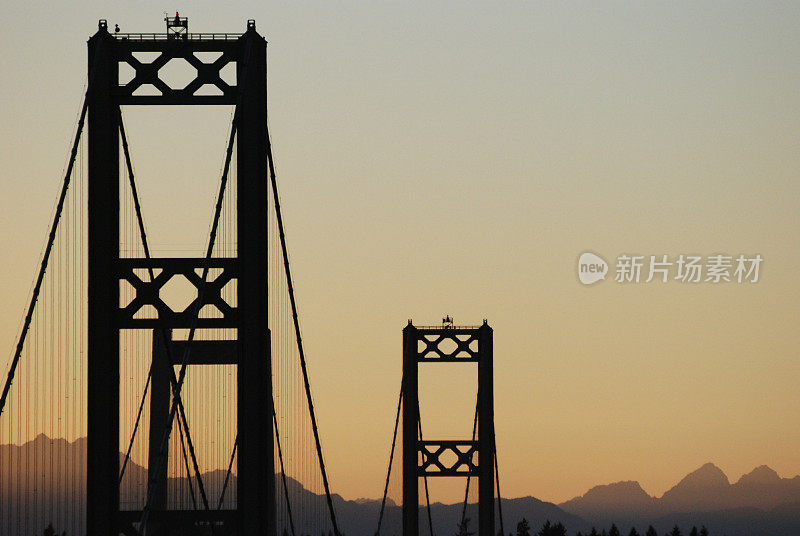 夕阳中的塔科马海峡大桥