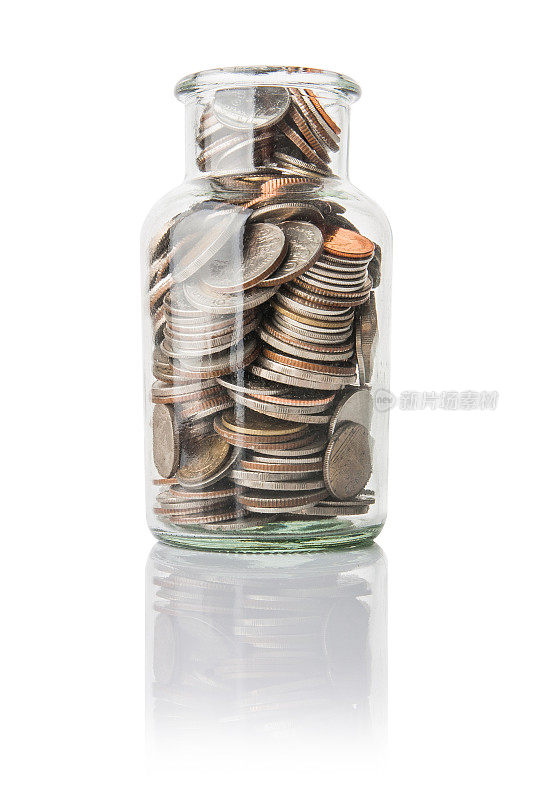 玻璃罐装硬币，省钱理念