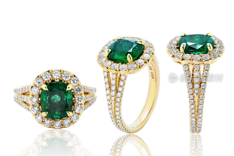 祖母绿戒指配钻石和宝石，经典的珠宝戒指
