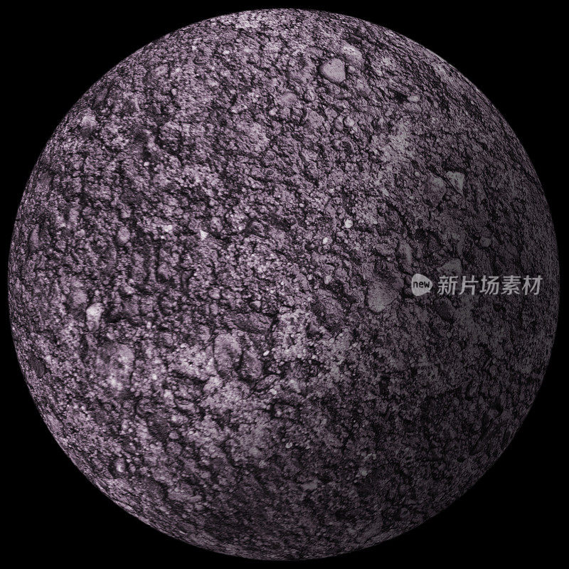 数字生成图像的岩石紫色天体行星上的黑色背景