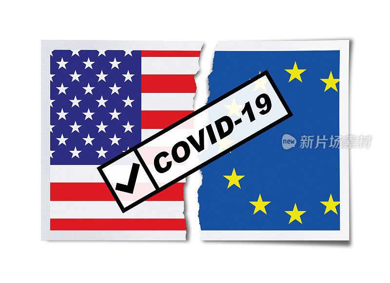 美国国旗-欧洲国旗-旧空白照片-冠状病毒(COVID-19)