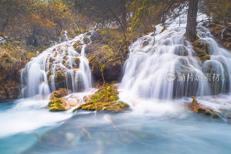 观赏风景优美的木山和湖泊景观，中国九寨沟国家公园