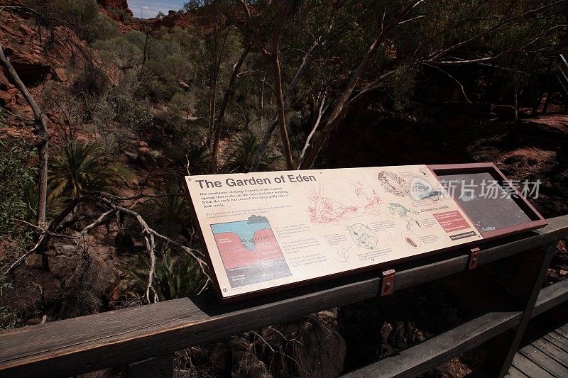 位于澳大利亚中部的国王峡谷的伊甸园水坑标志