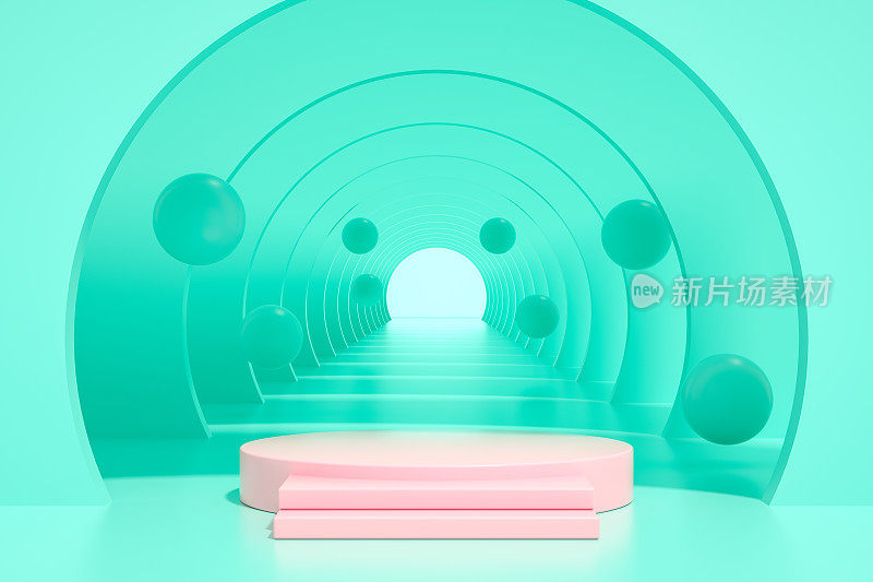 3D抽象隧道门，空产品站，平台，讲台
