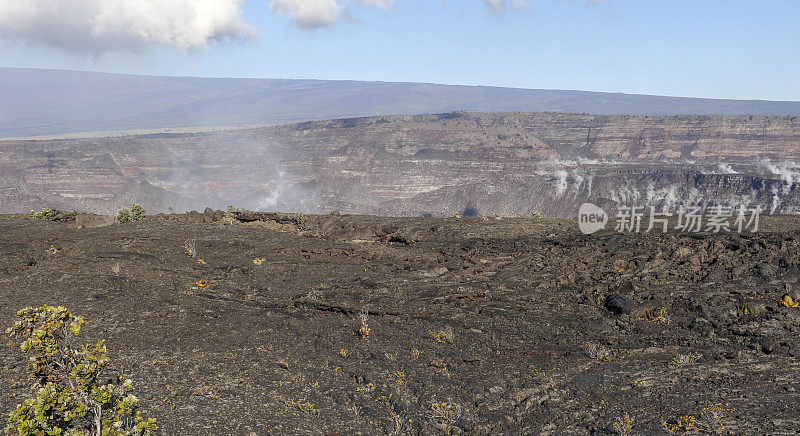 概述Kīlauea火山口与蒸汽上升