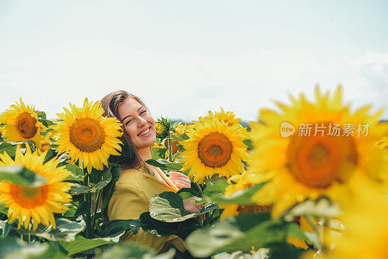 向日葵地里的年轻女子