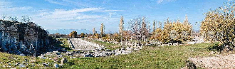卡拉卡苏Aphrodisias广场和泳池全景，Aydın