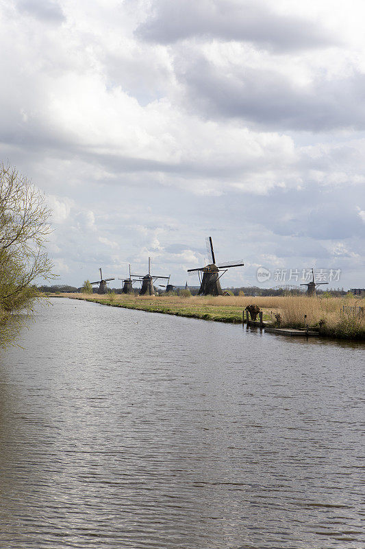 运河旁的一排风车
