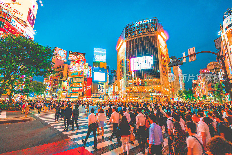 在未来的日本城市景观中，东京的霓虹灯夜照亮了拥挤的交通