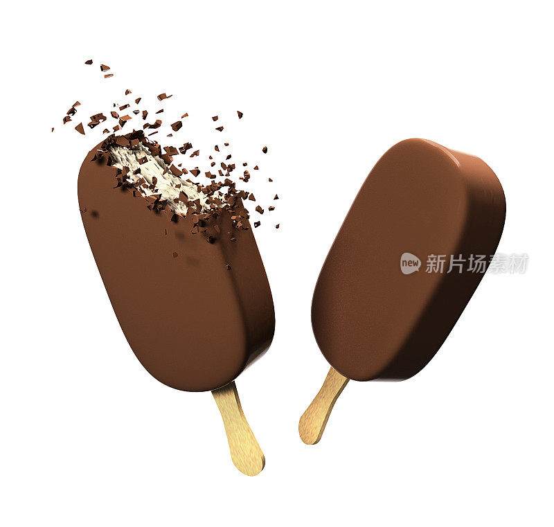 巧克力，两个冰淇淋和碎巧克力
