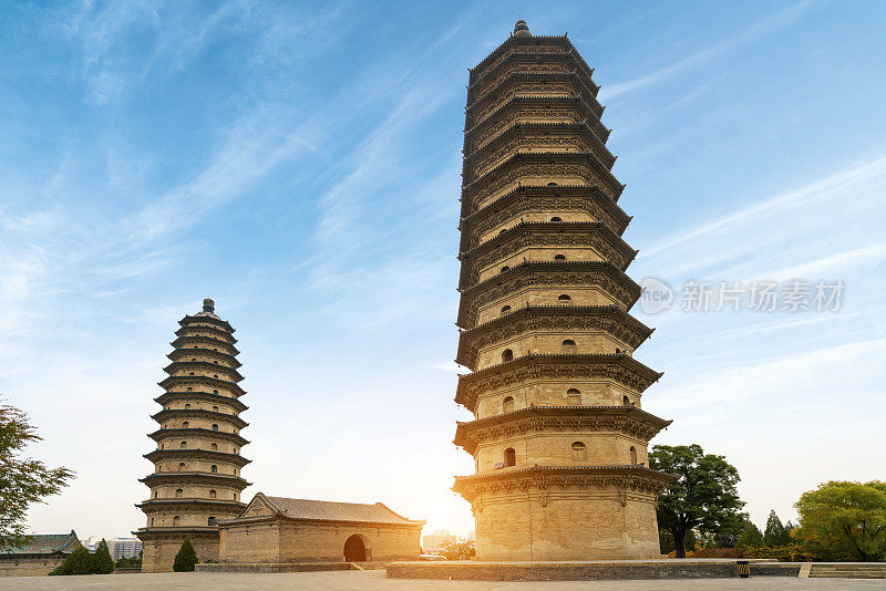 中国山西省太原市的太原市有两座古塔