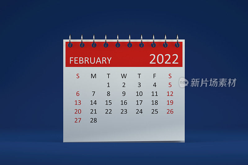 2022年2月蓝色背景日历