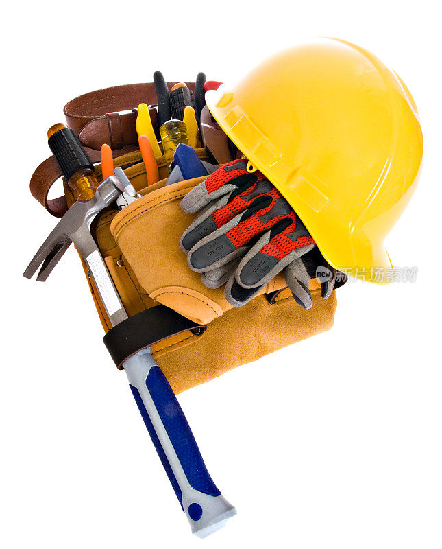 安全帽，工具袋和手动工具