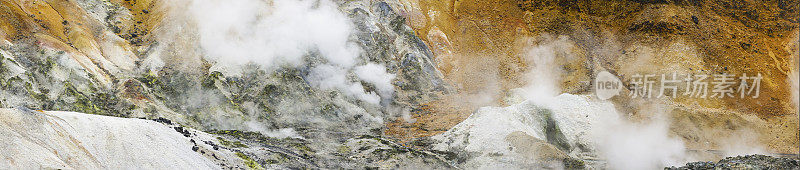 北海道地狱谷或地狱谷的全景细节