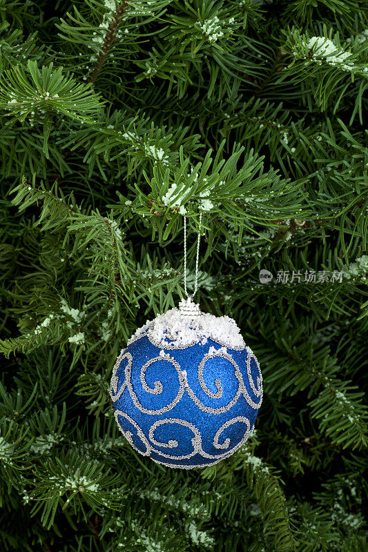 圣诞装饰品挂在树上的雪