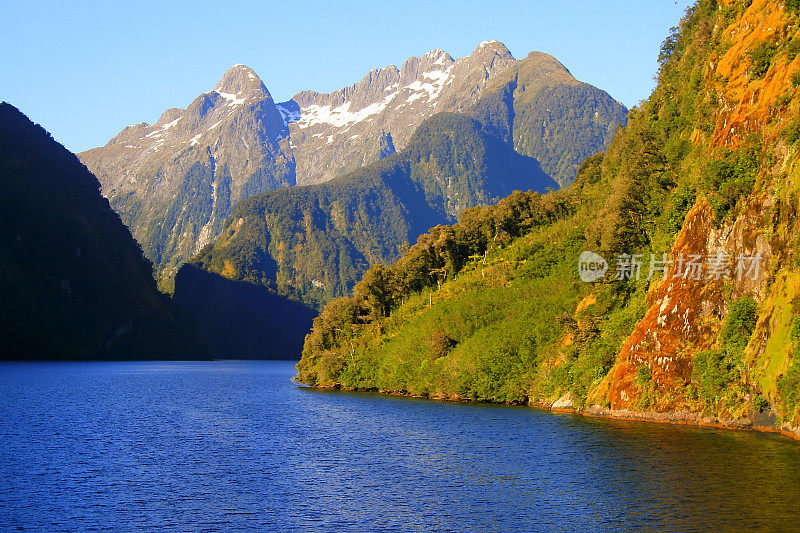 雄伟的疑声峡湾，田园诗般的峡湾景观，新西兰南部全景