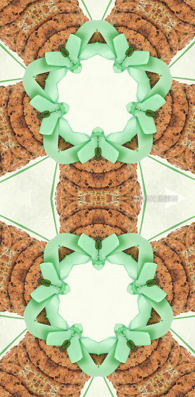 从土豆煎饼和绿丝带中抽象化的观赏图案