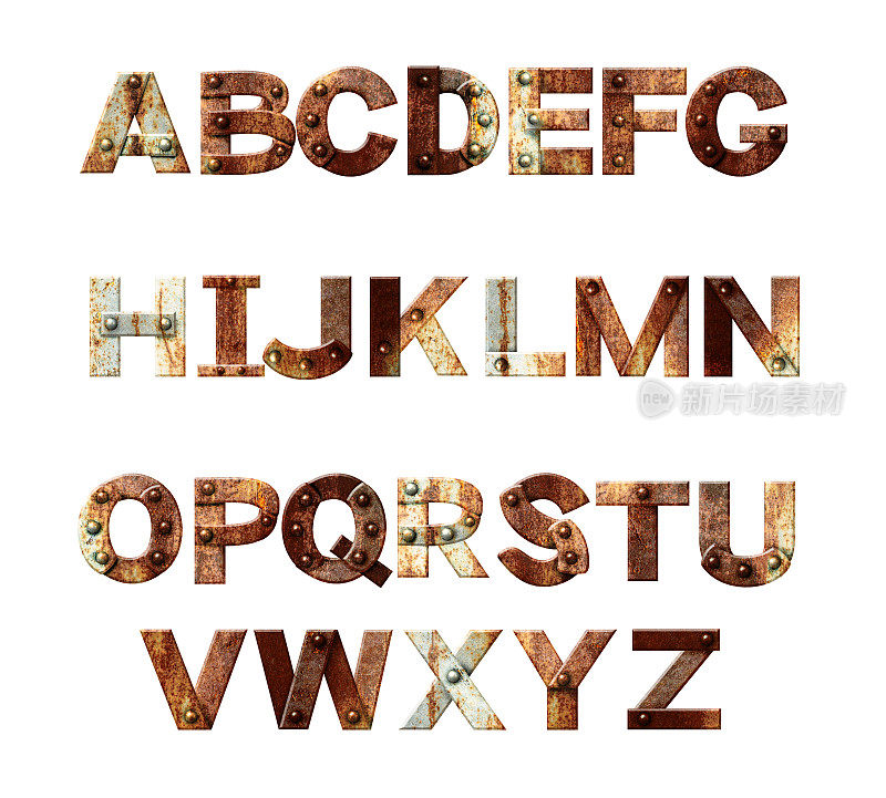 字母-生锈的金属和铆钉的字母