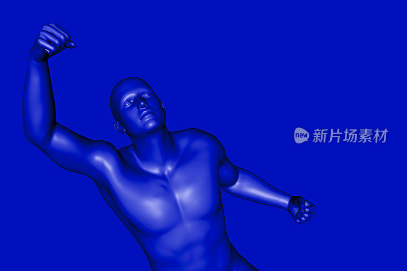 一个蓝色男性半机械人的3D渲染。