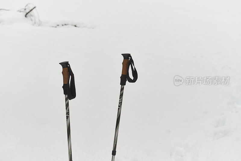 意大利雪上的滑雪杖