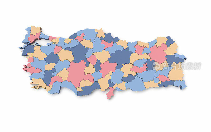 土耳其世界国家边界地图，粉彩颜色，对象+对象阴影剪辑路径