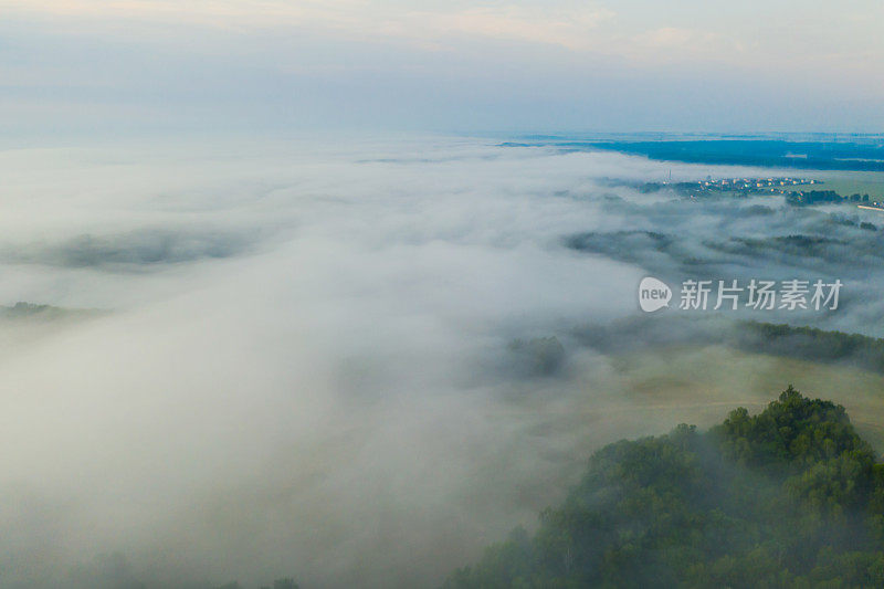 可持续性。晨雾鸟瞰图。大气景观无人机摄影。落叶林。热带雨林