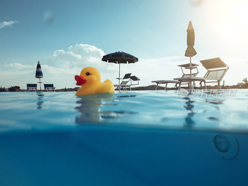 漂浮在游泳池里的黄色橡皮鸭