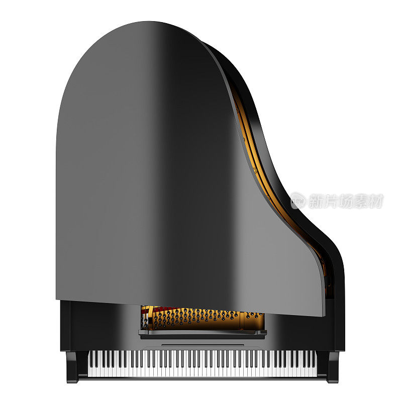 顶视图的黑色大钢琴孤立的白色背景