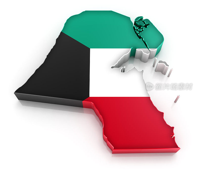 带旗的科威特地图