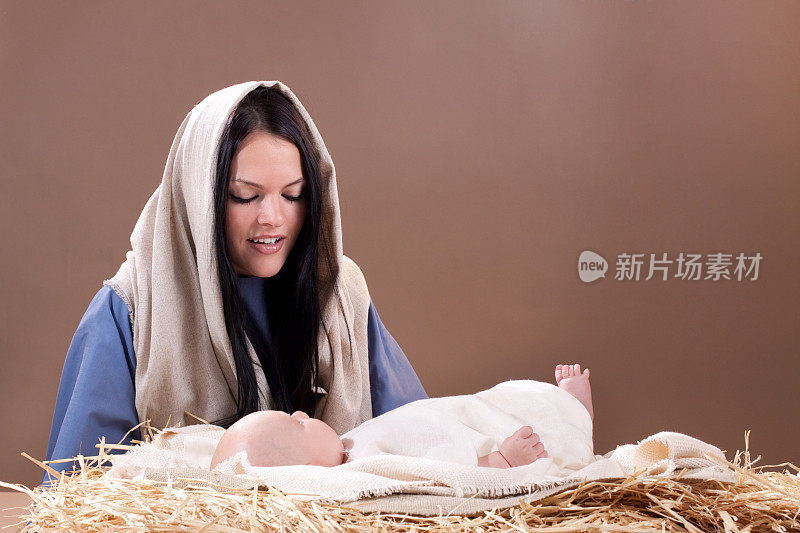 玛丽和小耶稣的基督诞生场景