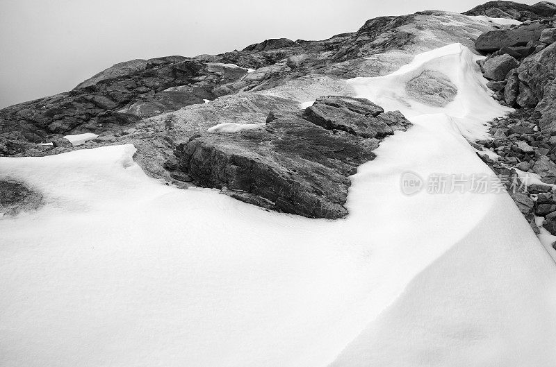 挪威Jotunheimen高山上的岩石和雪