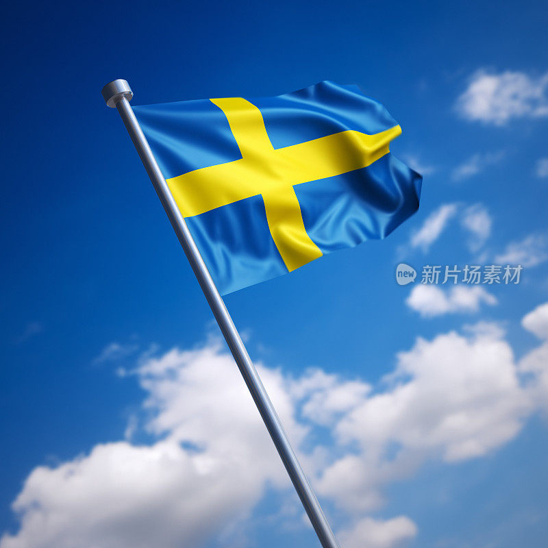 蓝色天空下的瑞典国旗