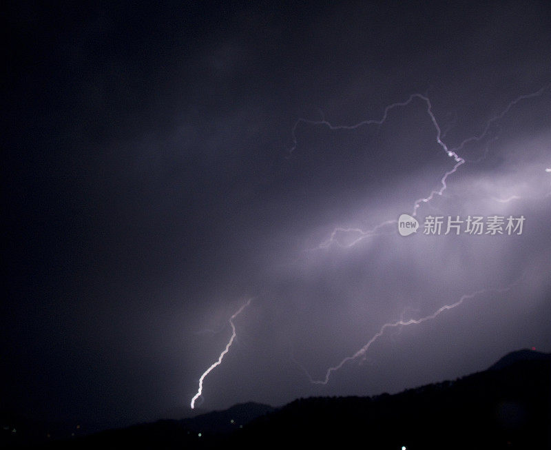 暴风雨天气时天空中的闪电