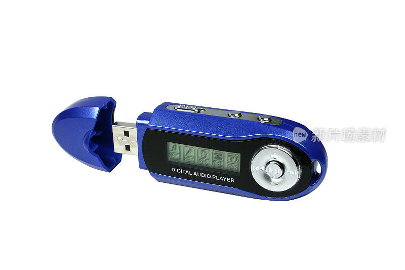 数字音频MP3播放器USB键，隔离在白色背景