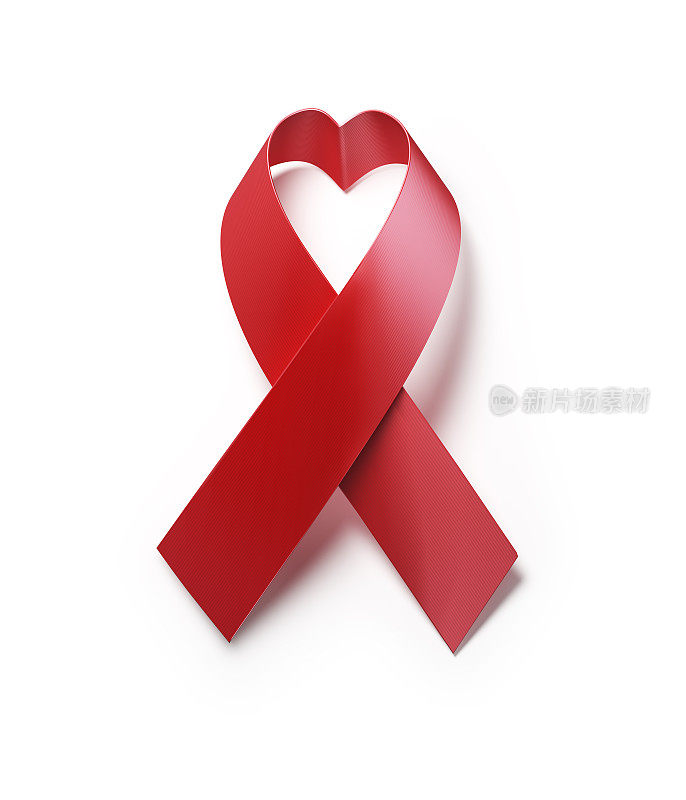 在白色背景上形成心形的红色艾滋病意识丝带