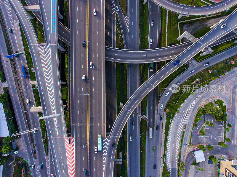 泰国曼谷高速公路和环岛的鸟瞰图