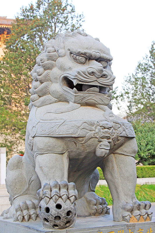 中国北方一座寺庙里的石狮