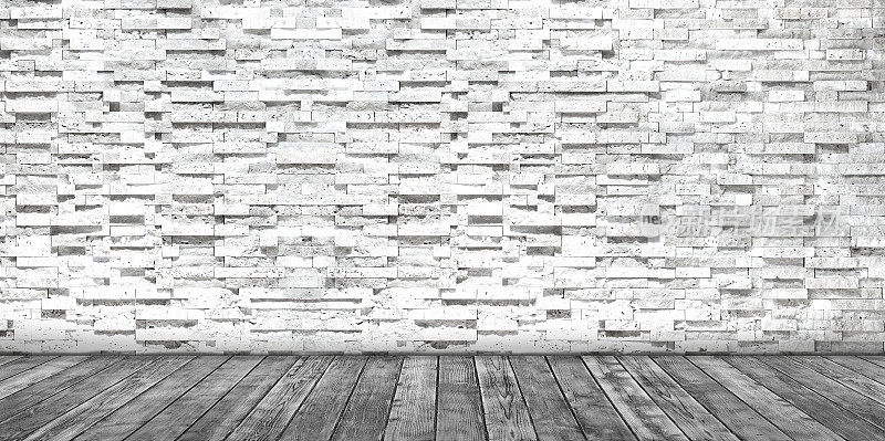 白灰单色砖墙木纹地板舞台