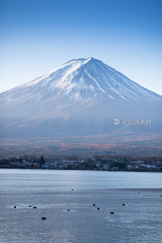 早晨的富士山和川口湖，秋季的富士山在山町。