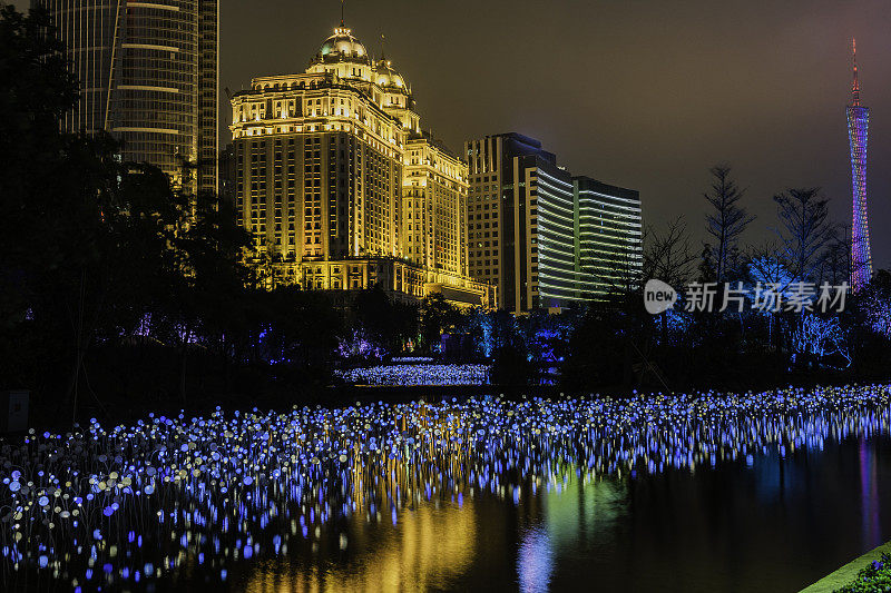 中国广州市广州大厦中国农业银行大厦夜景